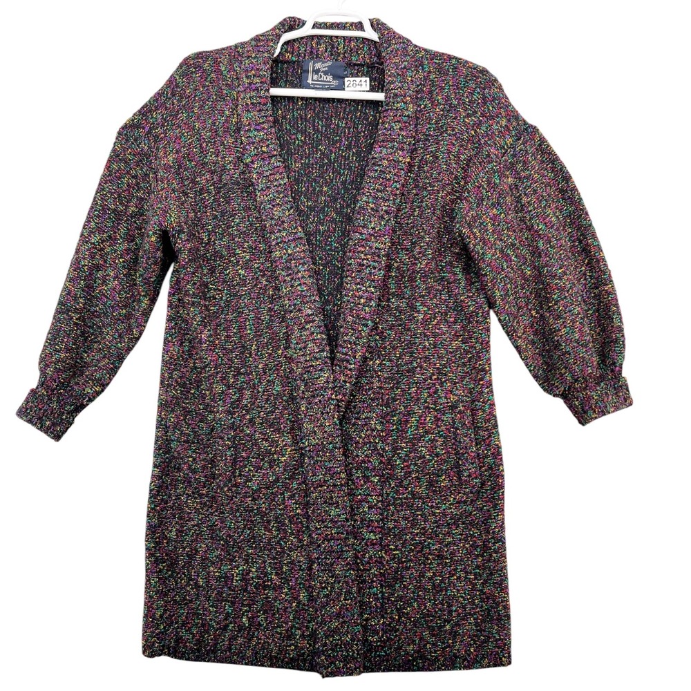 Monto par le Chois Womens Large Multi Color Confetti Knit Open Front Cardigan